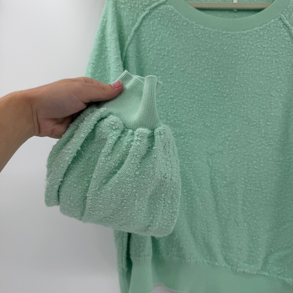 Free People Found My Friend Mint Green Textured Puff Sleeve Sweater Large - Picture 6 of 7